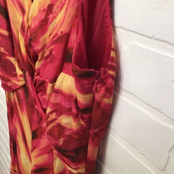 Jones New York dress 100% cotton orange red yellow pink fit & flare  size 12 - Picture 4 of 14